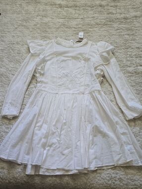 Cotton Banana Republic White Embroidered Long-Sleeve Dress With Slip Dress